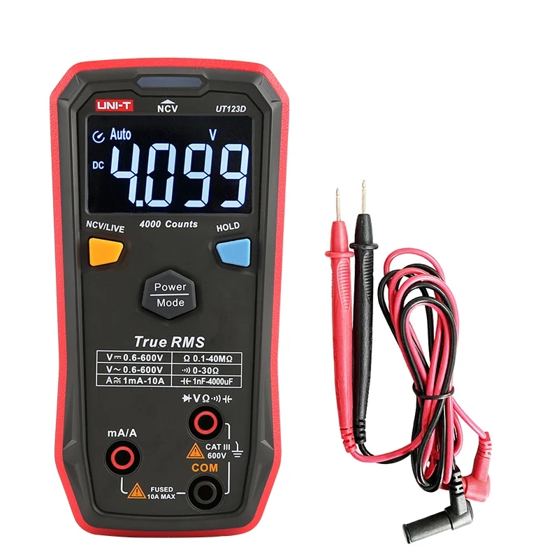 UNIT UT123D Smart TRMS Digital Multimeter AC DC Volt Amp Live Wire NCV Tester Meter