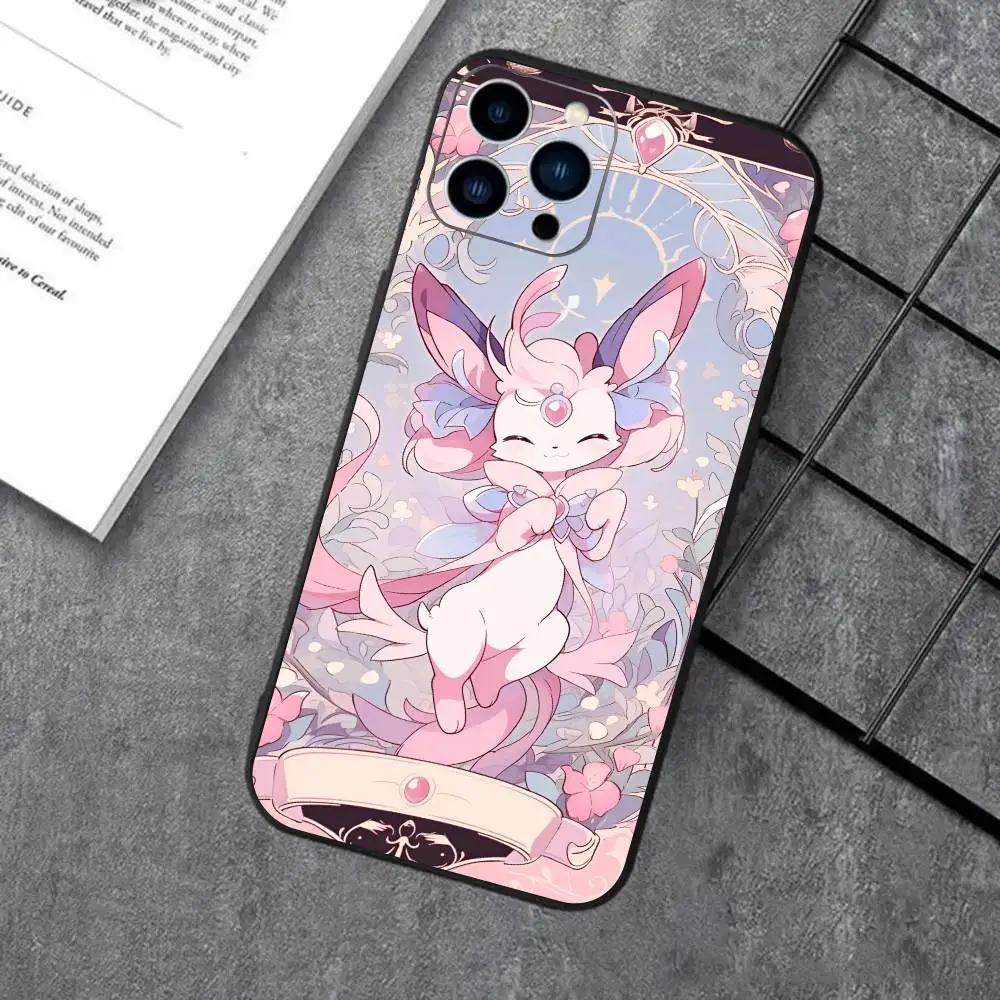 حافظة هاتف لطيفة Sylveon Pink N-ninfia لهاتف Apple iPhone 16,15,14,13,12,11,Pro,Max, Mini Wave Oil Short Black #5