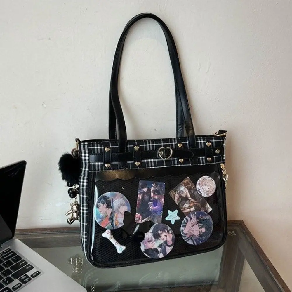 

Portable Y2K Cartoon Anime Itabag Lattice Large Capacity JK Crossbody Bag Backpacks Kawaii Transparent Shoulder Bag Travel