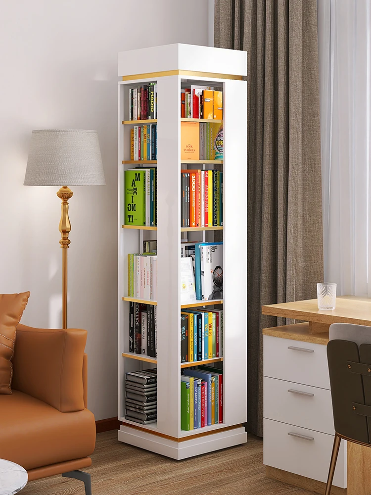 Rotating bookcase 360-degree bookcase shelf floor against the wall Modern minimalist living room creative storage cabinet