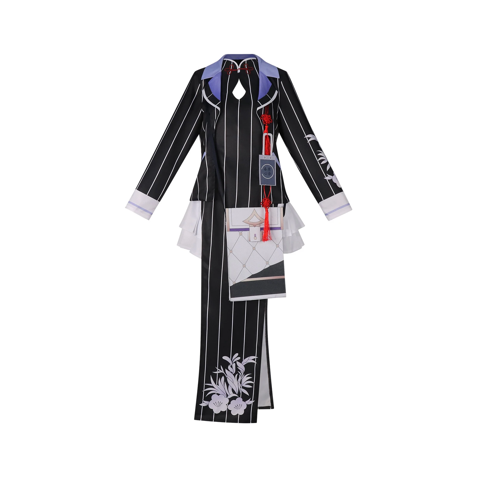 

Women's Black Striped Kimono Style Cosplay Costume with Floral Print for Halloween Carnival