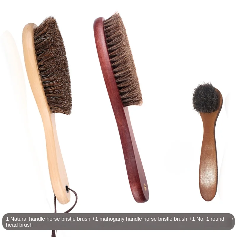 Solid Wood Horsehair Coat Brush Long Handle Brush Coat Cleaning Shoe Brush Horsehair Shoe Brush