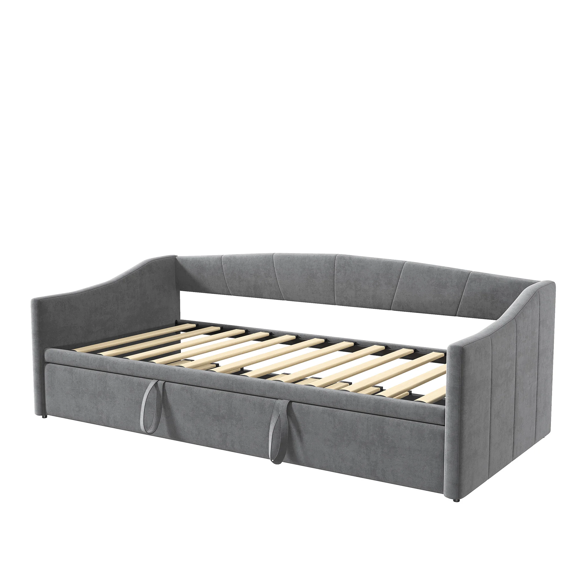 Dagbedden 90/180x200cm, 2-in-1 opklapbare slaapbank, uitschuifbare bank, eenpersoonsbed, slaapbank met uitschuifbaar bed, grijs fluweel, zonder matras