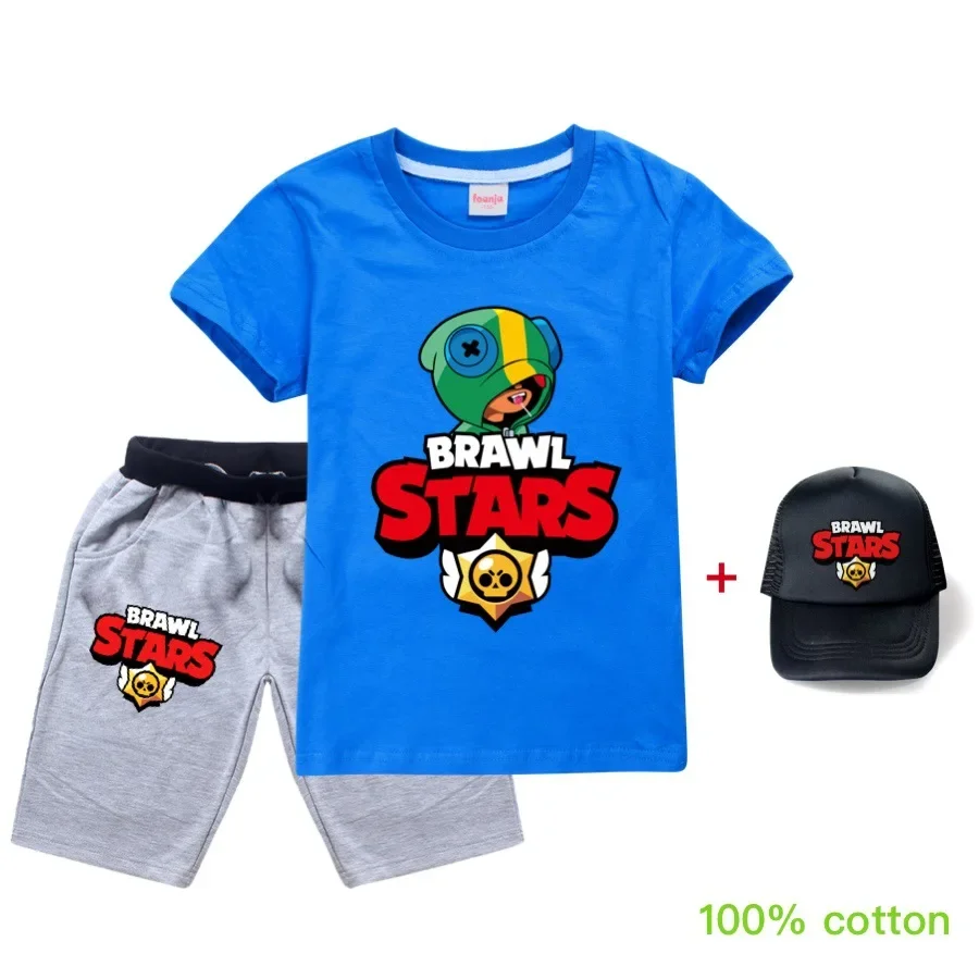 Conjunto de camisetas e shorts para impressão 3D infantil, roupas masculinas, roupas esportivas casuais, estrela dos desenhos animados, crianças, verão, novo, conjunto 3 peças, 2024