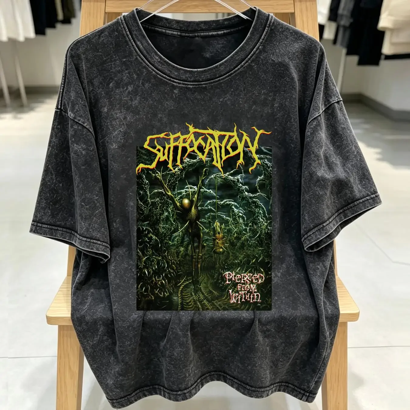 washed T Shirt Hot Suffocation Band Black Cotton S 234XL RM320 long or short sleeves vintage Washed streetwear graphic fashion