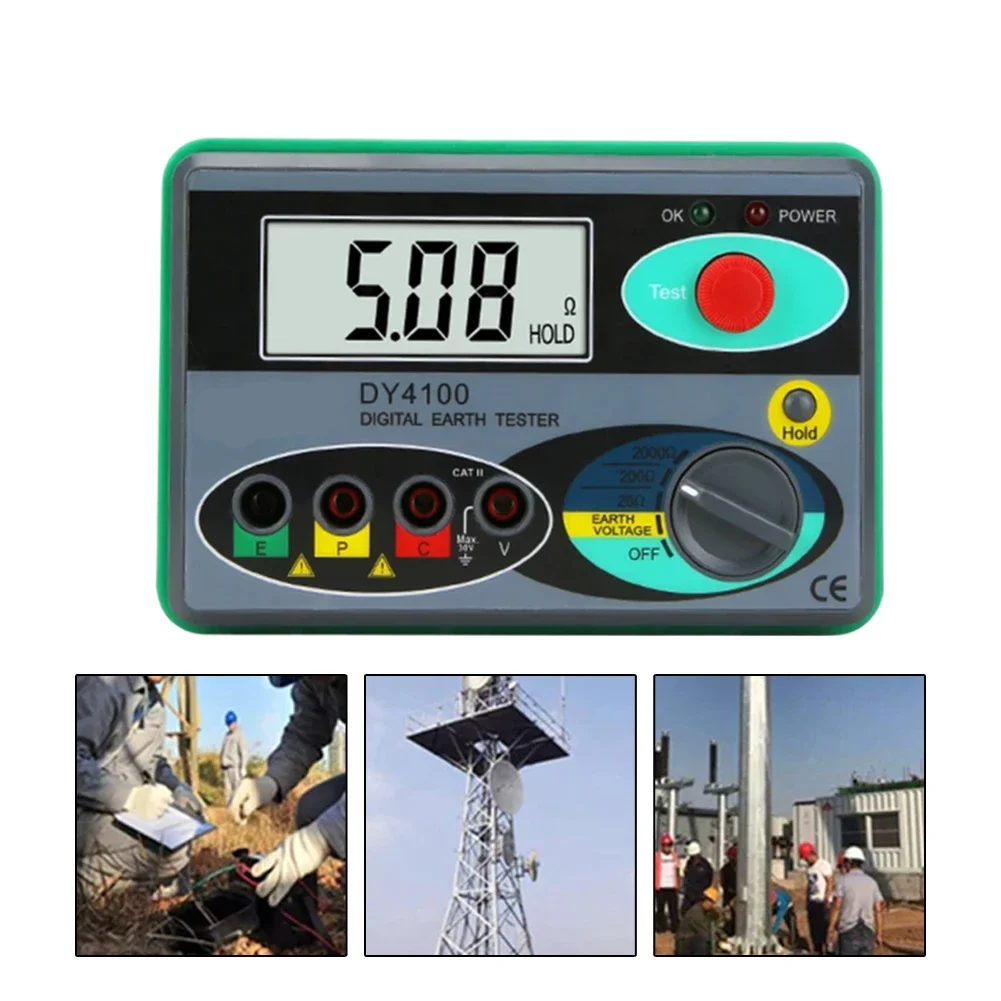 Ground Resistance Meter Digital Earth Ground Resistance Meter Fast Measurement HD Large Screen Display Overload Protection