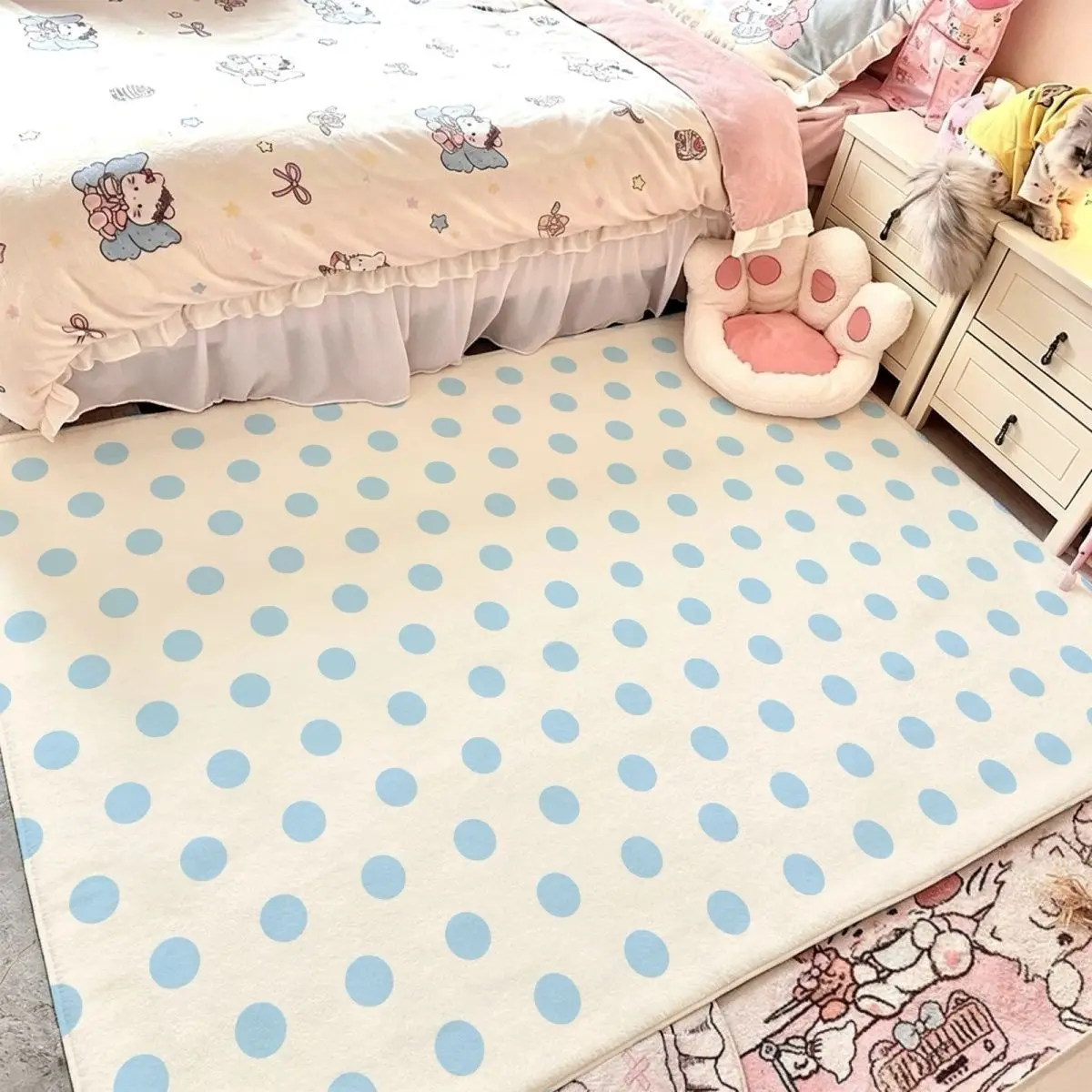 Modern Polka Dot Living Room Sofa Carpet Korean Style Non-slip Washable Bedroom Decoration Mat Soft Plush Study Large Area Rug