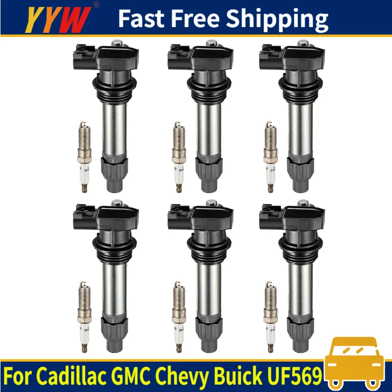 

6PCS Ignition Coil & 6PCS Iridium Spark Plug OEM For Cadillac GMC Chevy Buick 3.0L 3.6L UF569