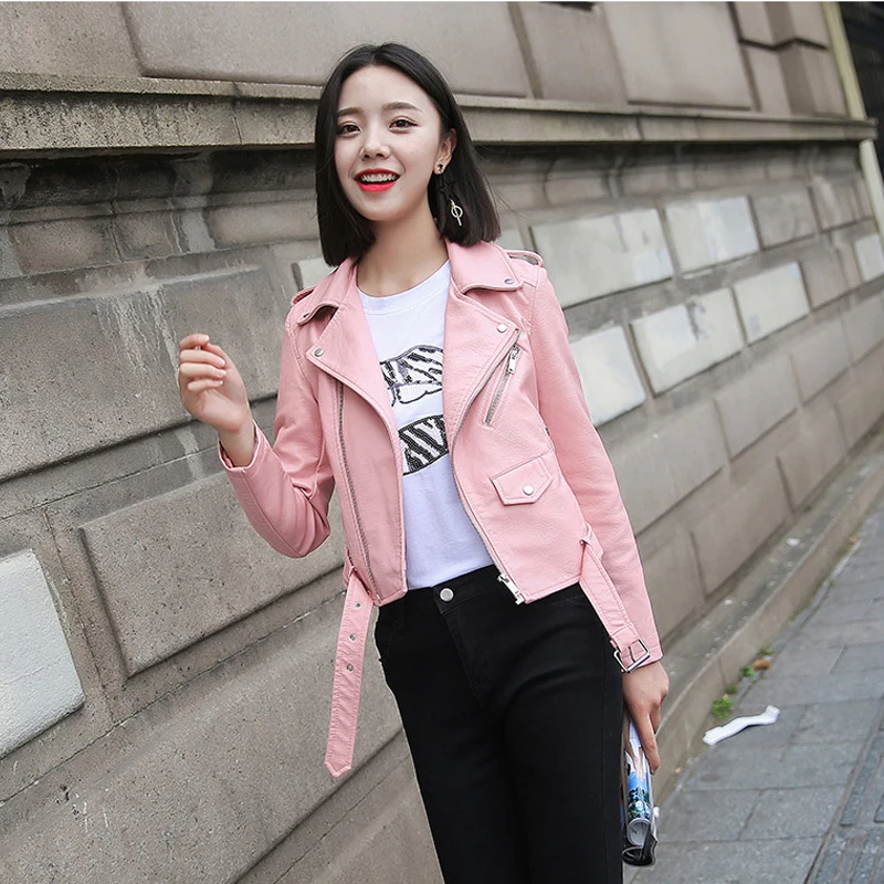 Ftlzz Pu Leren Jas Vrouwen Mode Heldere Kleuren Zwart Motorfiets Jas Korte Faux Leather Biker Jacket Zachte Jas Vrouwelijke