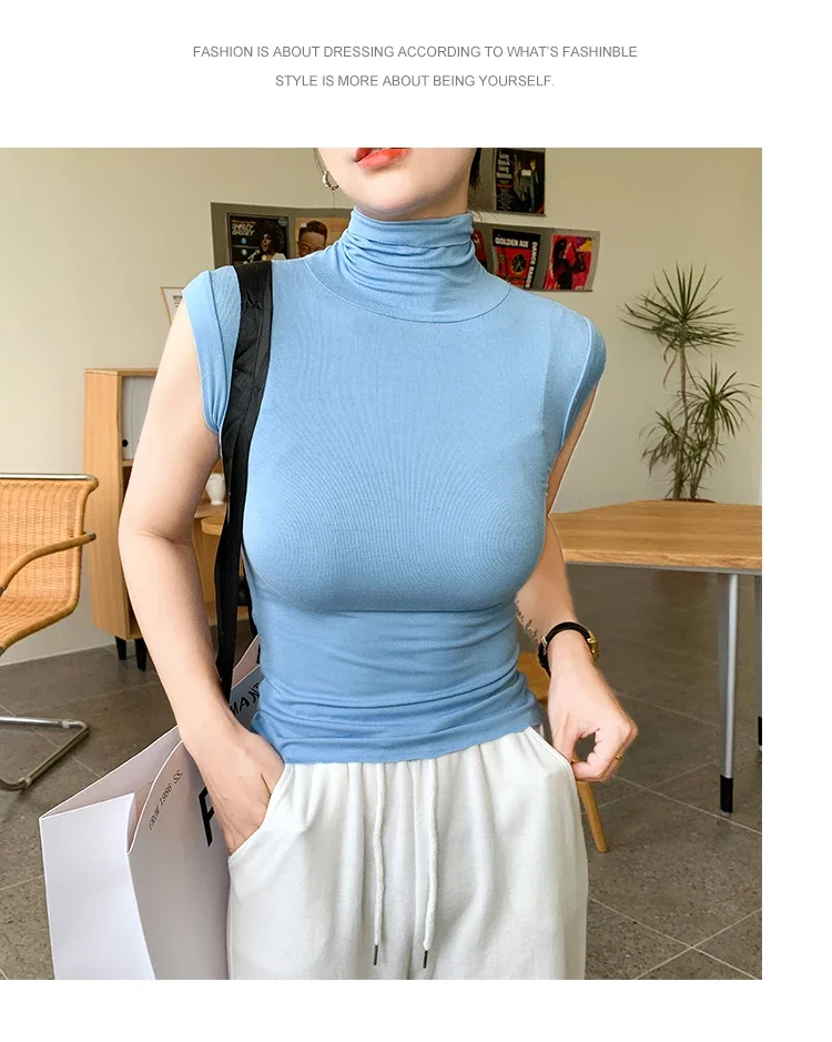 2026 Frühling Sommer Ärmelloses Rollkragen-T-Shirt für Damen Trendiges Vielseitiges Layering-Oberteil Stylisches Slim-Fit Basic-Unterhemd für Frauen – Detail 13