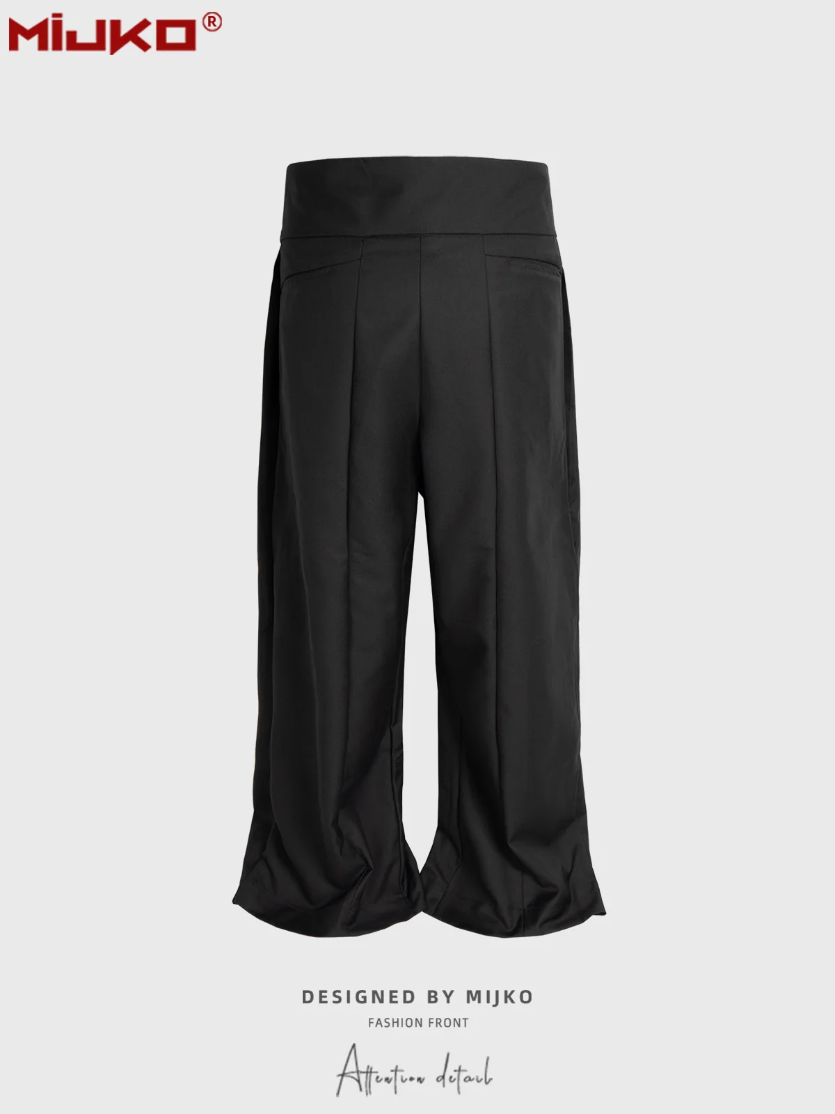 MIJKO กางเกงขาบานจีบสีดำเทา กางเกงลำลองผู้ชาย C901 #