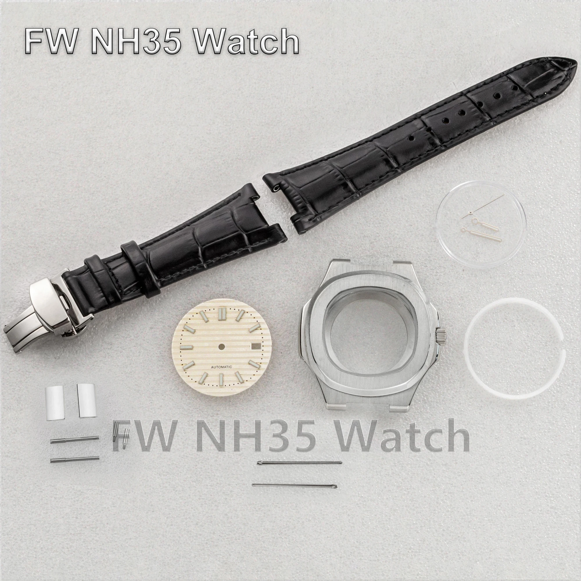 

NH35 Watch Case Genuine Leather Strap Luminous Pointers Dial 10ATM Waterproof for Mod Nautilus Watch Parts Fit NH35 Movement