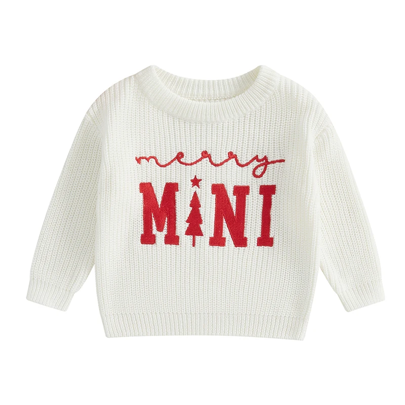 Children s Christmas Sweater Cozy Long Sleeve Crew Neck Knit Pullover with Festive Embroidered Designs for Boys and Girls