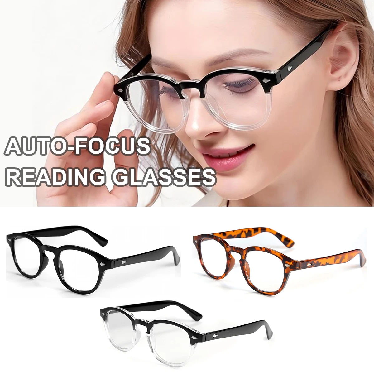 Smart Zoom Blue Light Blocking Reading Glasses, Stylish Round Frame Presbyopia Eyeglasses for Men Women L21