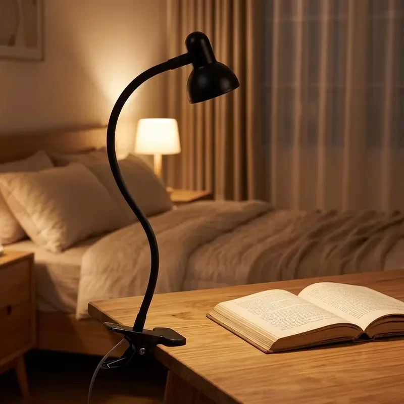 Clip On USB Powered LED Reading Lamp 4100K Neutral White Light 10 Level Dimmable Flexible Neck Desk Lamp CRI 90