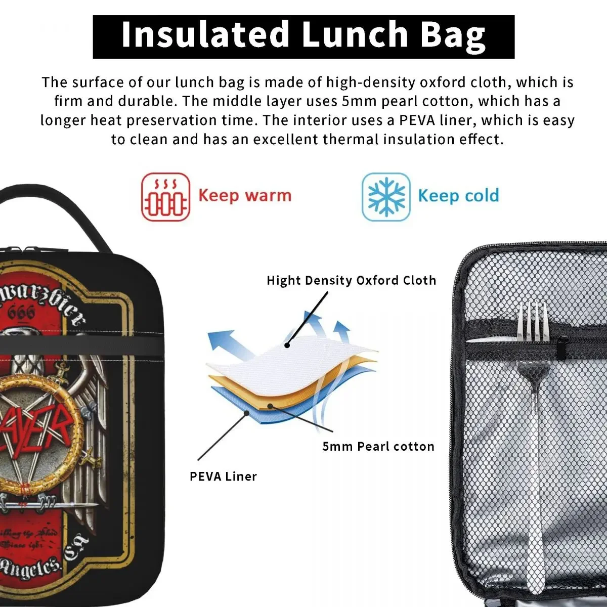 Slayers Beer Label Accessories Insulated Lunch Bag For Work Metal Band Food Storage Bag Leakproof Thermal Cooler Bento Box