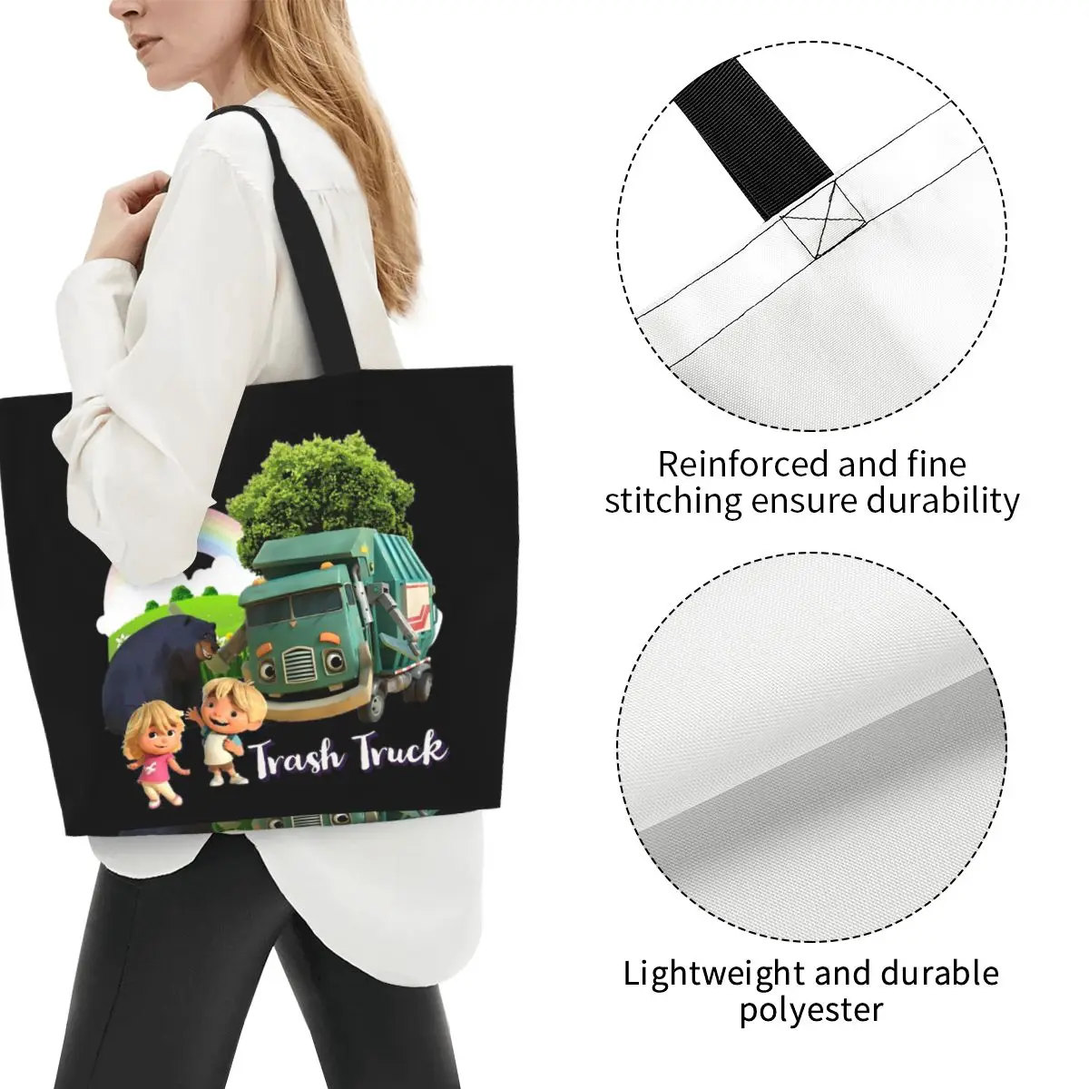 Trash Truck Animation Trash Truck Netflix Shopping Tote Bag Canvas Large Capacity Shoulder Bag Shopper Grocery Handbag for Women