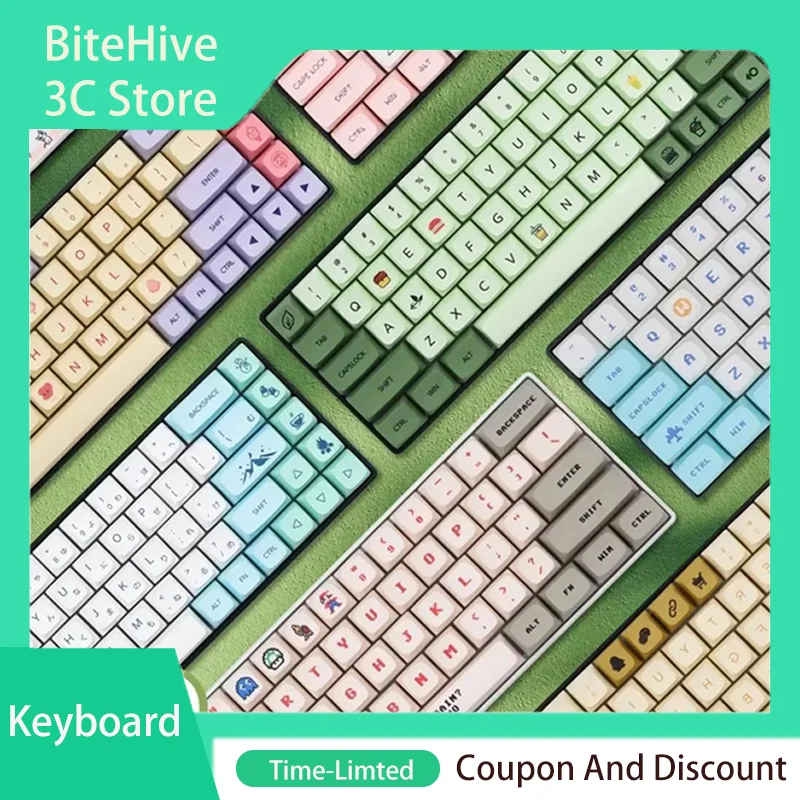 Matcha Key Caps 104+35 Keys XDA Profile PBT Heat Sublimation ISO Layout Custom French for Cherry MX Mechanical Keyboard in Bags