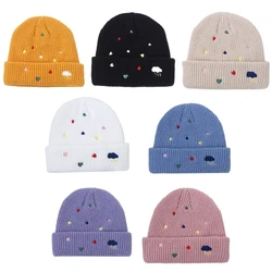 Knitted Beanie Hat for Adult Soft Stretchy Crochet Hat Fashion Couple Hat Kpop Dancing Hat Embroidery Heart Hiphop