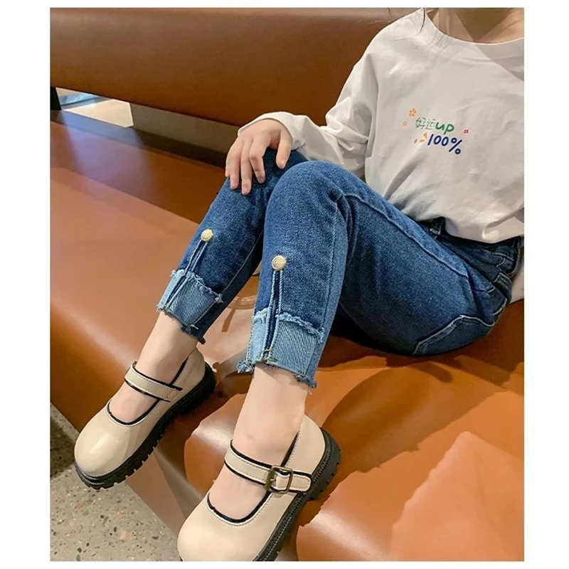 

Fashion Casual Style Pencil Pants Spring Autumn Girls Mid-waist Denim Trousers Children Straight Trousers Baby All-match Jeans