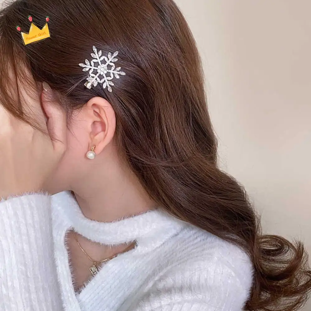 

Diamond Rhinestone Snowflake Hairpin Silver Barrettes New Year Hair Clip Korean Style Headwear Side Clip Metal Duckbill Clip