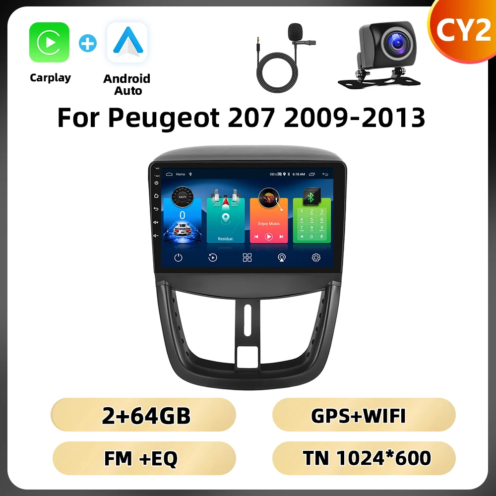 Podofo 8Core Qualcomm Autoradio Voor Peugeot 207 2009-2013 Multimedia Speler Carplay Android Auto 8 + 128G WIFI 4G GPS Auto Stereo