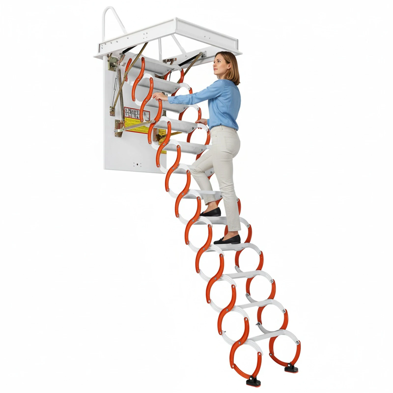 

12-ступенчатая потолочная лестница для чердака, регулируемая, 3,1 м, нагрузка до 300 кг, с поручнями, выдвижная система для использования внутри и снаружи помещений