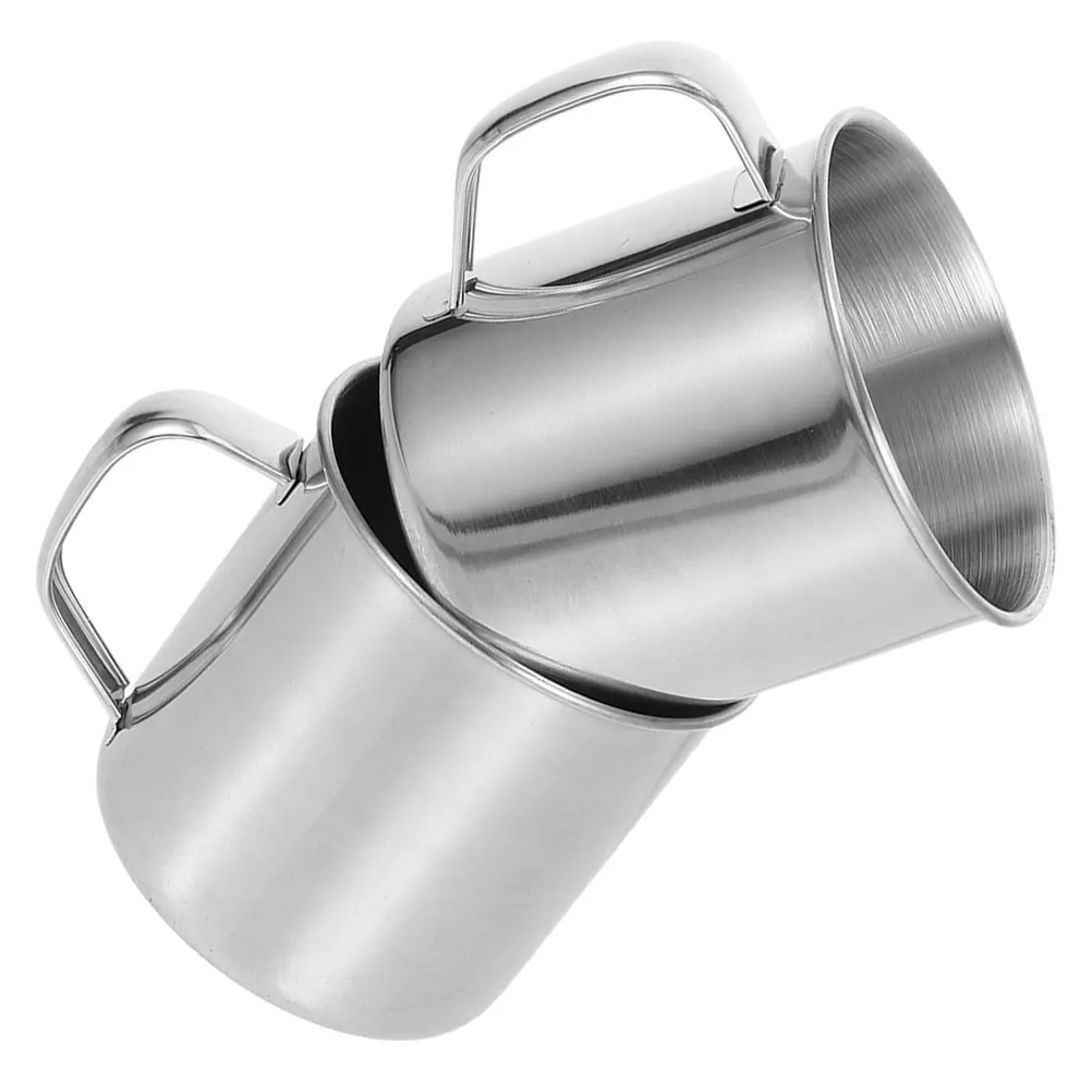 

2Pcs StainlessSteel WaterCup 304Material DurableHandle CampingHiking OutdoorsTea Student MetalTumbler
