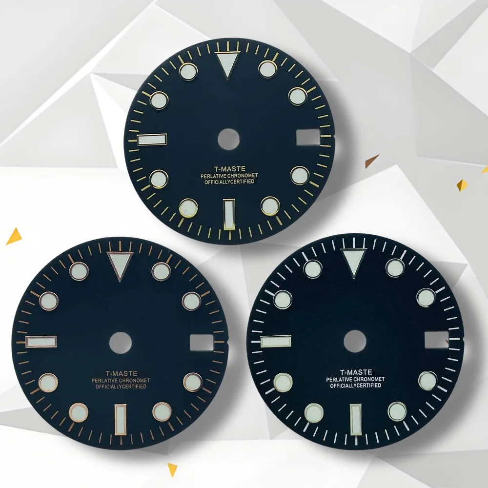 

28.5mm S Logo GMT Dial Fit NH34 Movement Green Luminous Black Matte Dial High Quality Watch Modification Accessories