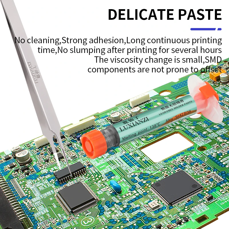 LUXIANZI 138℃ Solder Paste Syringe Flux Lead-free Sn42Bi58 For Soldering SMD BGA IC PCB Needle Tube  No Clean Welding Paste