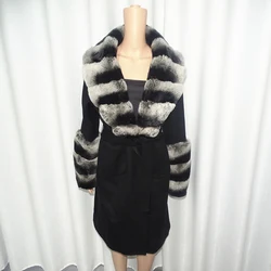Double faced wool lengthen coat women wool coat real fur 100% wool handmade Real wool coat girl real fur