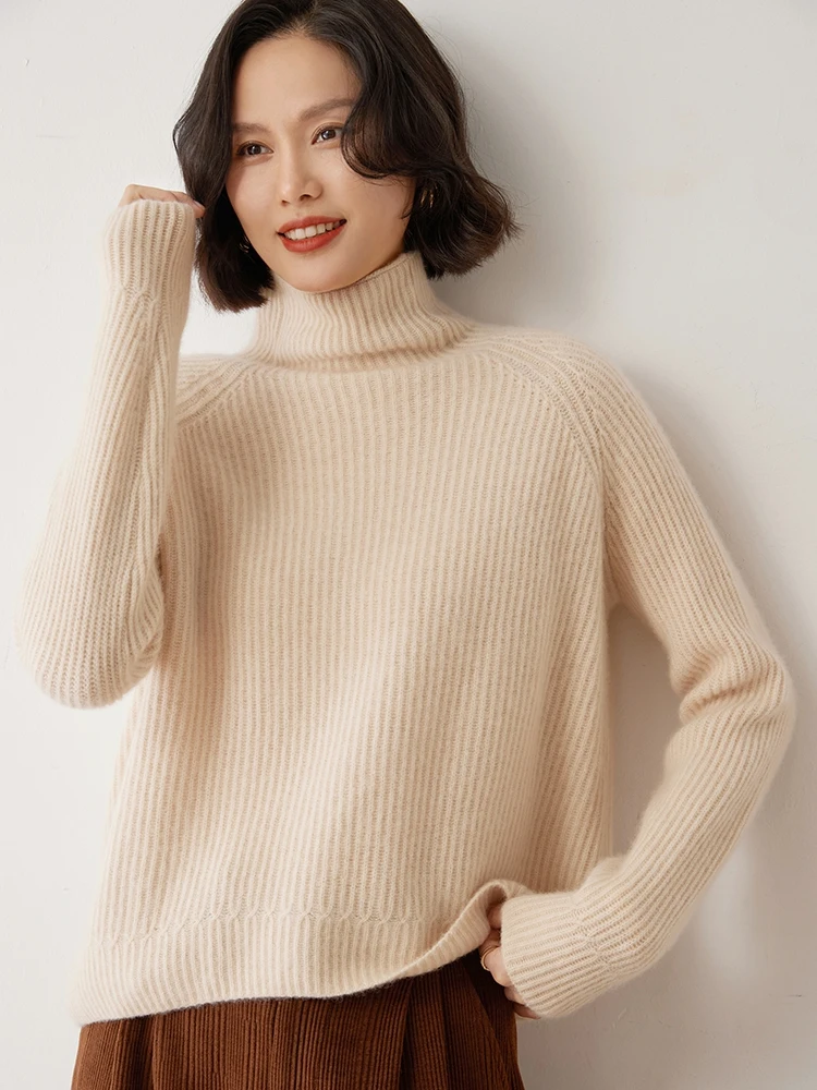 

High Quality 100% Cashmere Women Sweater Autumn Winter Turtleneck Knitted Pullover Long Sleeve Thick Clothes Top Korean Jumper