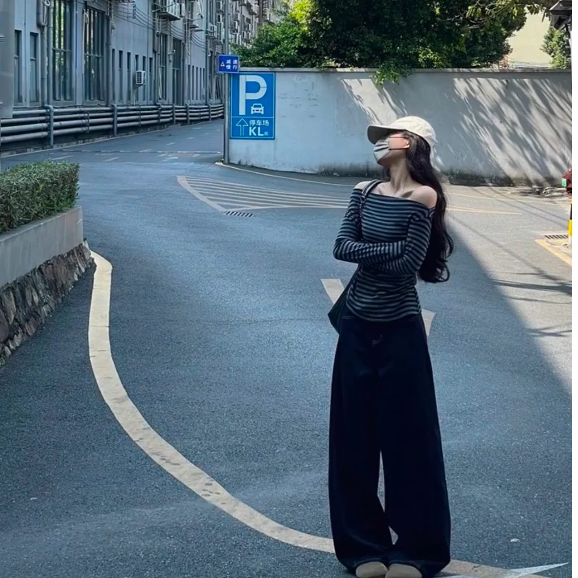 تي شيرت بأكمام طويلة جودة المرأة الخريف فانوس كم مضلع حافة واسعة شريط الحد الأدنى Citywalk الشباب طالب رقيقة #4