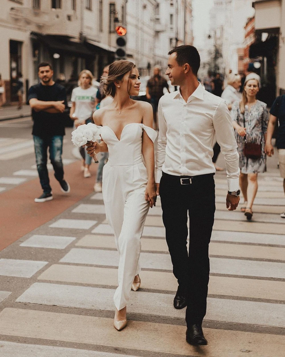 Off Shoulder Boho Wedding Jumpsuit 2023 Summer Holiday Beach Stain Countryside Bride Dress with Pant Suit robe de mariee