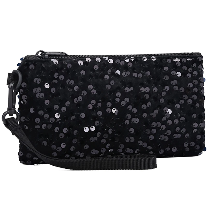 

Women's sequin purse New clutch bag Long zipper phone bag Change money wrist bag