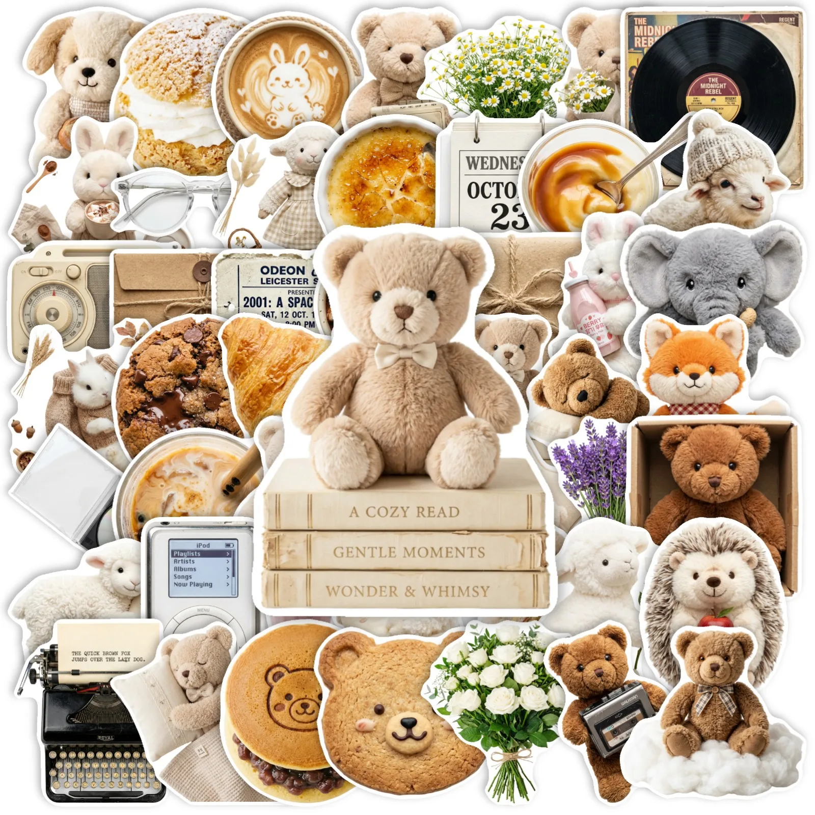 50 Sheets Cross-border New Arrival Cream-style Slow Life Stickers, Cute Waterproof Decals for Phone Cases & Water Cups