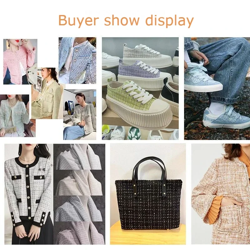 Tweed Fabric Skin Friendly By The Meter for Clothes Bouquets Jackets Women\\\'s Skirts Sewing Cloth Silver Wire Breathable Blue