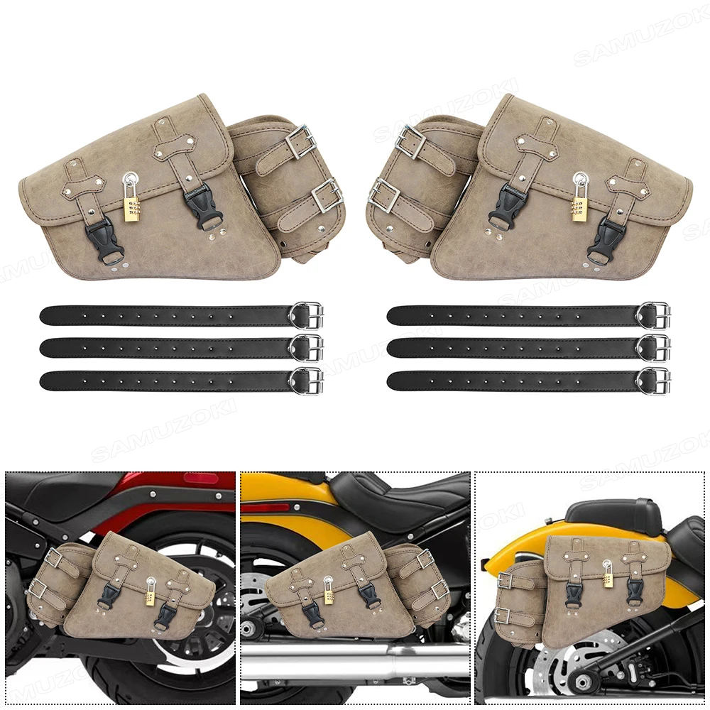 

Waterproof Saddle Bag PU Leather Large Capacity Motorcycle Bag Cool Design with Water Bottle Bag Motorcycle Side Bag