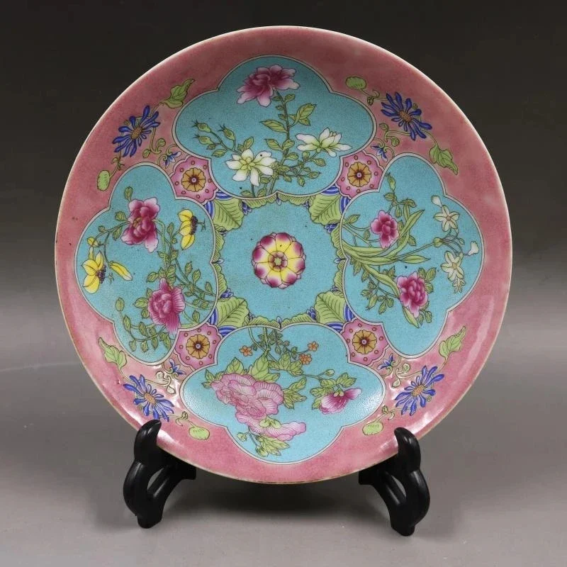 Kangxi year mark pink enamel light flower plate antique porcelain home furnishing antiques collection