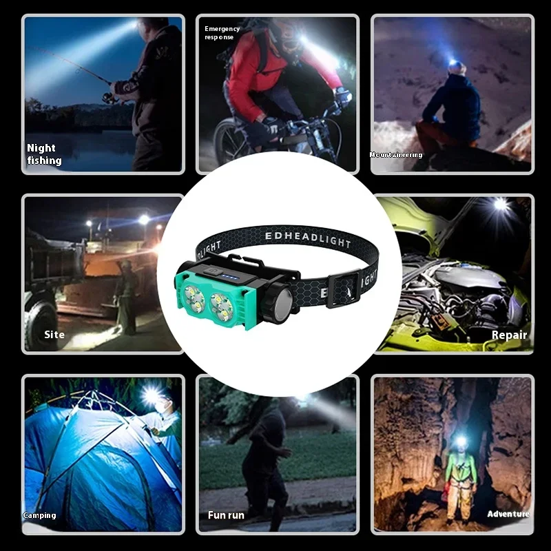 Linterna frontal Led recargable, linterna de cabeza impermeable para acampar al aire libre, lámpara de cabeza de pesca