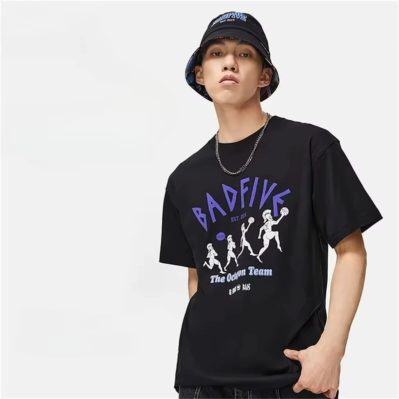 

BADFIVE Trendy Printed Brand Pure Cotton T-shirt Short Sleeve Unisex New Round Neck Versatile Summer Large Loose T-shirt