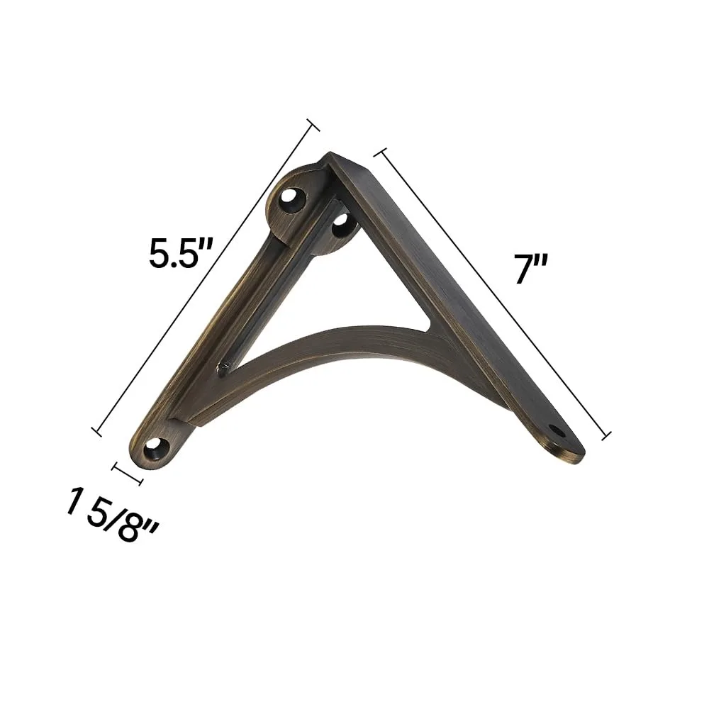 دعامات أرفف مزخرفة من النحاس الصلب، مثبتة على الحائط مقاس 7 بوصات، عبوتان من النحاس العتيق المصقول، طراز عتيق لديكور المنزل