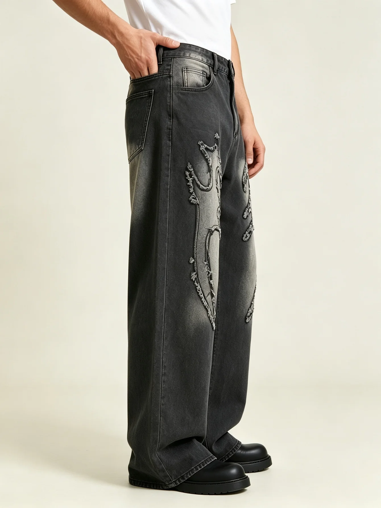 Cool Skate Y2K Trendy American Street Scratched Straight Denim Pants Skin-Friendly Soft Denim Timeless Street Style, Great Birth