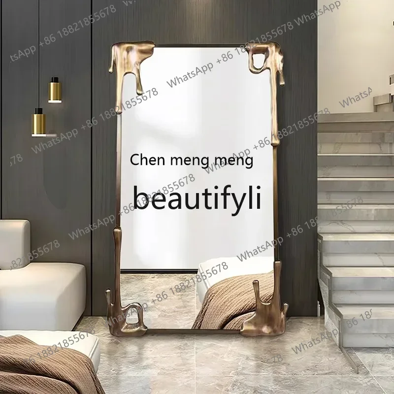 

European retro full-length mirror solid wood clothing store fitting mirror home full-length mirror gold2936