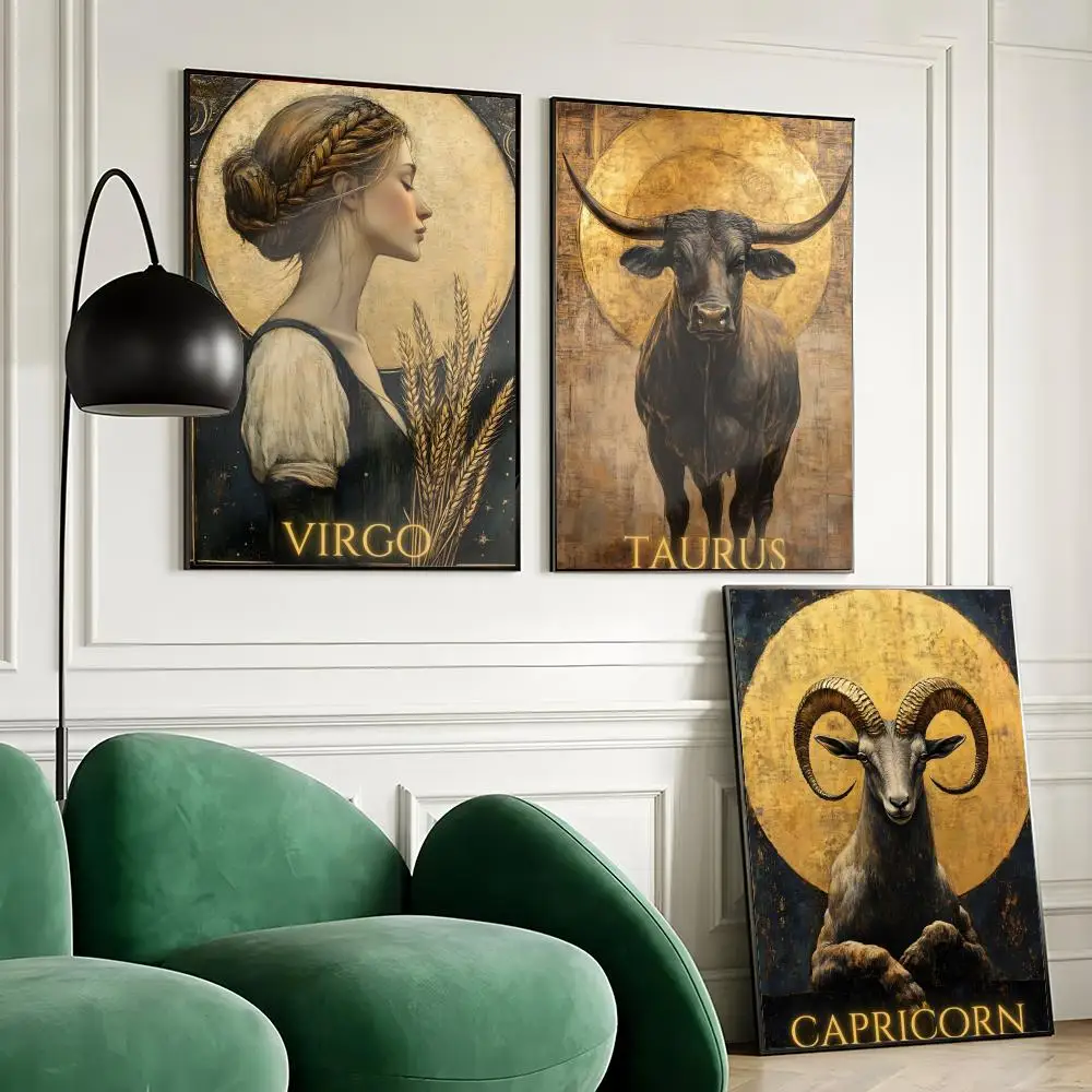 Golden Constellation Painting Calligraphy Canvas Painting Art for Bedroom Living Room Home Decor Wall Decoration Decals Gift