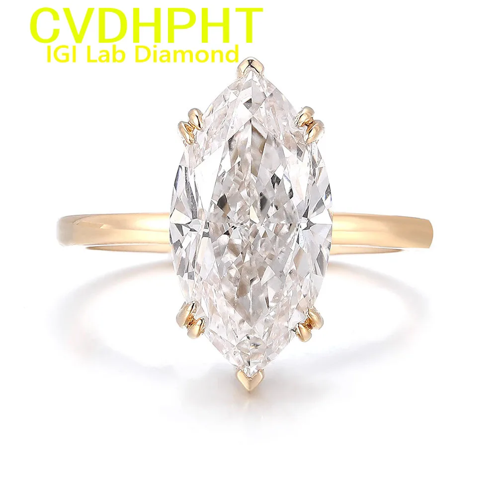 

5 CT Real 14K Yellow gold IGI Lab grown Diamond Ring Marquise shape Diamond wedding ring Engagement GIFT ﻿