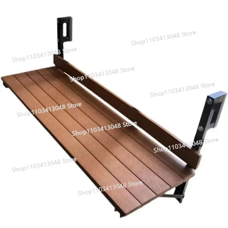 Simple Outdoor Imitation Wood Metal Bar Table Garden Balcony Foldable Hanging Railing Study Afternoon Tea Coffee Snack Table