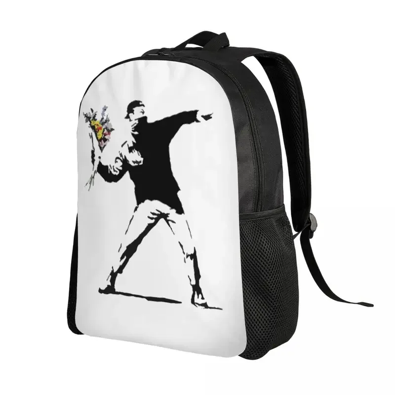 Rage Flower Bomber Stencil Travel Backpack School Computer Bookbag Banksy Street Grafitti Art College Student Daypack Bags