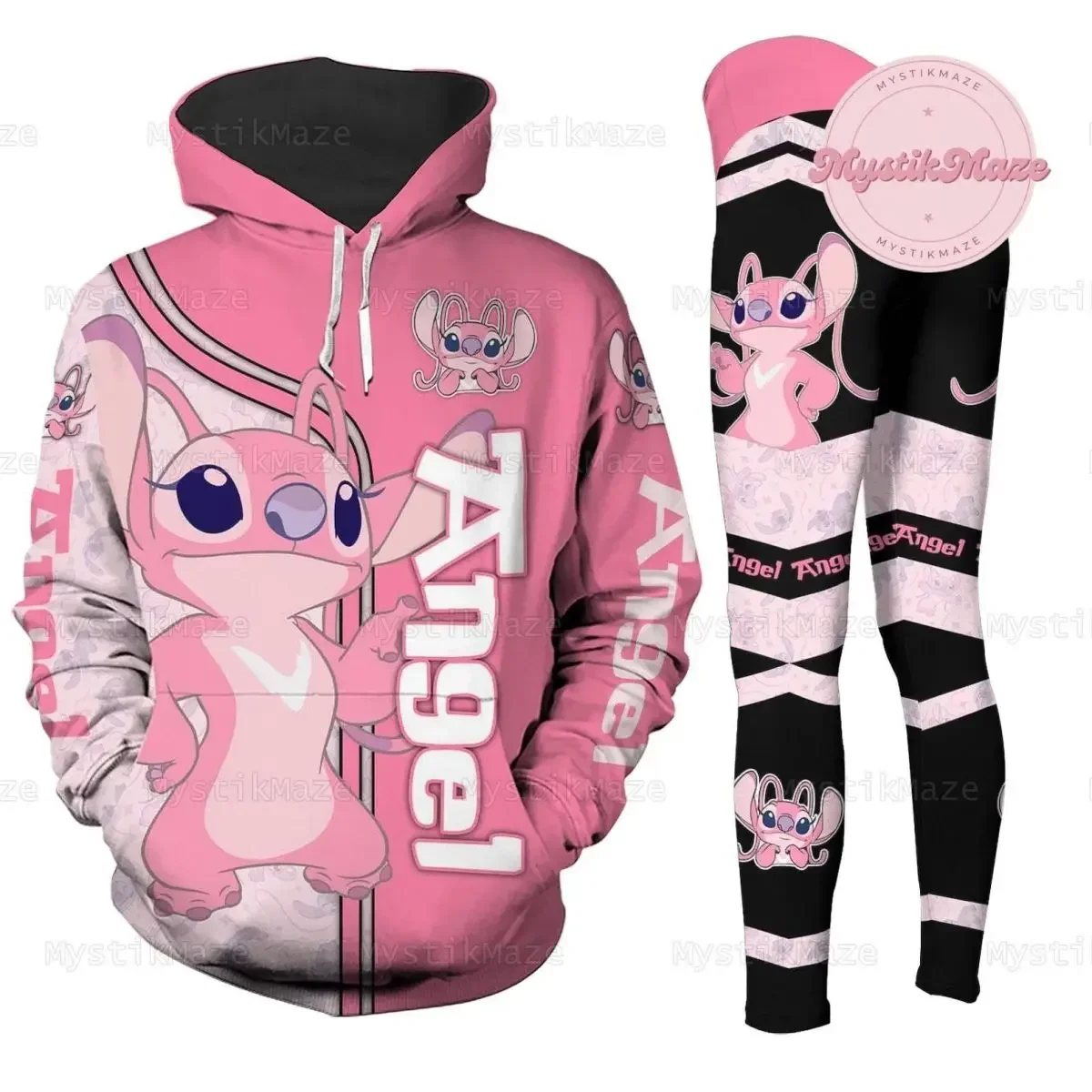 Disney Stitch 3D Women's Y2k Hoodie and Leggings Suit Minnie Yoga Pants Sweatpants Fashion Sports Suit Women's Tracksuit Set