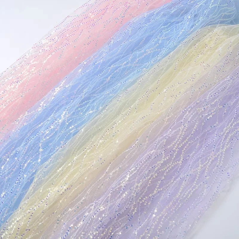 Laser Fluorescent Sequin Embroidery Mesh Fabric for DIY Sewing Stage Performance Costumes Background Decoration Cloth